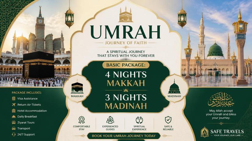 Umrah  Basic Package 4 Nights Makkah 3 Nights Madinah